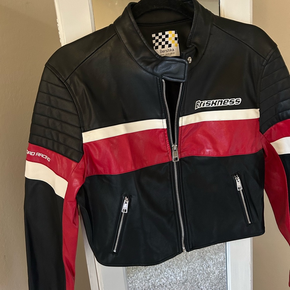 Bershka Black and Red Leather Jacket